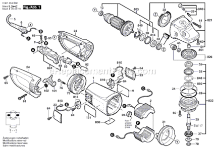 Page A Diagram and Parts List for 1894-6 0601854B60 Bosch Angle Grinder