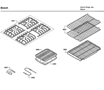 Grate/Shelfs Diagram and Parts List for HDI7132U 05 Bosch Range
