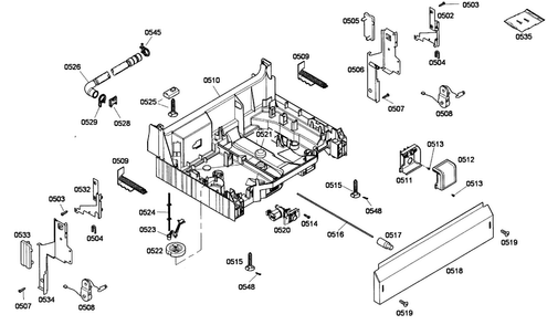 Base Assy Diagram and Parts List for SHE43P05UC 58 Bosch Dishwasher