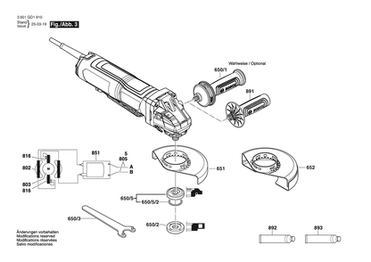 Figure 17 Diagram and Parts List for 3601GD1610 GWS14-60PD Bosch Angle Grinder