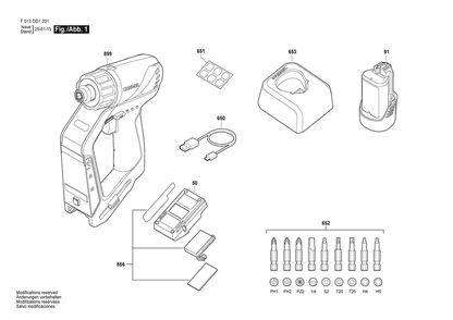 Section 1 Diagram and Parts List for DD12V1 F013DD1201 Bosch Drill