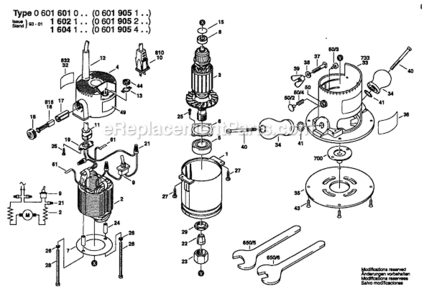 Page A Diagram and Parts List for 19053 0601905339 Bosch Router