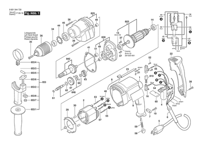 Section 1 Diagram and Parts List for 1031VSR 0601047739 Bosch Drill