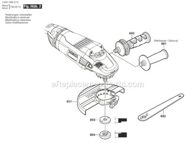 Page B Diagram and Parts List for 1974-8D 3601H90E10 Bosch Angle Grinder