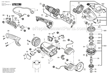 Page A Diagram and Parts List for 1974-8 3601H90N10 Bosch Angle Grinder