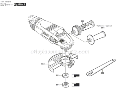Page B Diagram and Parts List for 1974-8 3601H90N10 Bosch Angle Grinder