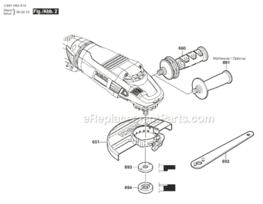 Page B Diagram and Parts List for 1994-6D 3601H93G10 Bosch Angle Grinder