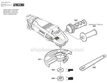 Page B Diagram and Parts List for 1994-6 3601H93A10 Bosch Angle Grinder