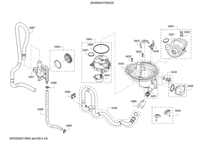 Water Inlet/Sump/Pump Diagram and Parts List for SHXM4AY55N 25 Bosch Dishwasher