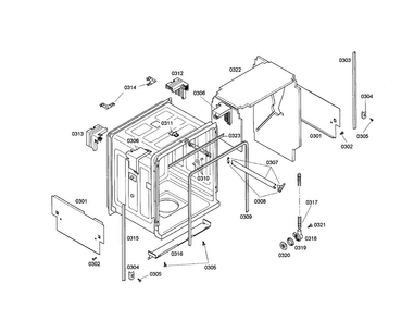 Cabinet Diagram and Parts List for SHE47C06UC 21 Bosch Dishwasher