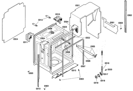 Cabinet Diagram and Parts List for SHE68P05UC 53 Bosch Dishwasher