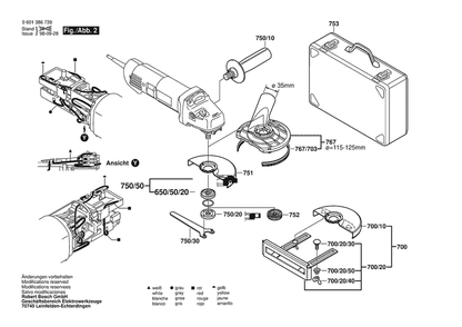 Section 2 Diagram and Parts List for GWS14-150C 0601386739 Bosch Angle Grinder