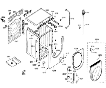 Cabinet Diagram and Parts List for WFMC640SUC 06 Bosch Washer