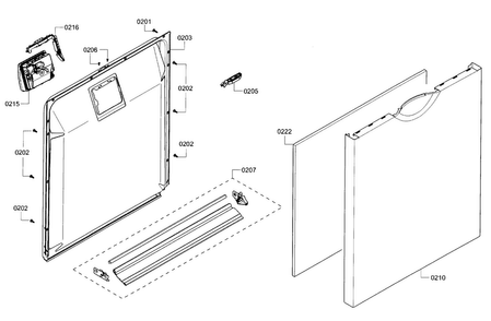Door Diagram and Parts List for SHE3ARF5UC 21 Bosch Dishwasher