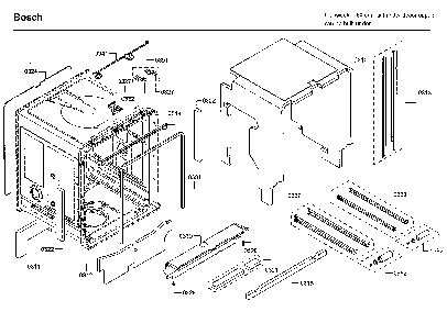 Cabinet Diagram and Parts List for SHE89PW55N 01 Bosch Dishwasher