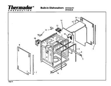 Tub Diagram and Parts List for DWI246UW  Thermador Dishwasher
