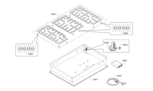 Grid Asy Diagram and Parts List for NGM8065UC 02 Bosch Cooktop
