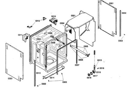 Cabinet Parts Diagram and Parts List for SHX46A02UC 21 Bosch Dishwasher