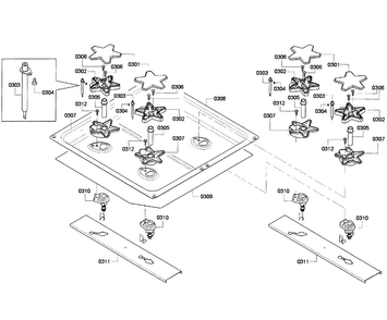 Burners 2 Diagram and Parts List for PCG486GD 01 Thermador Cooktop