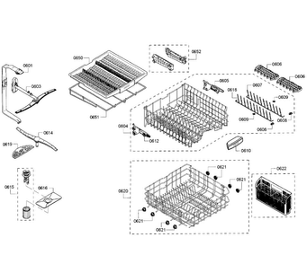 Baskets Diagram and Parts List for SHE65T56UC 01 Bosch Dishwasher