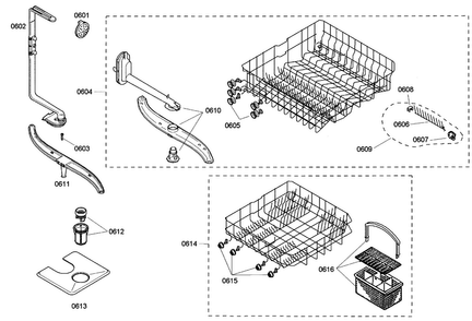 Baskets Diagram and Parts List for SHE42L15UC 23 Bosch Dishwasher