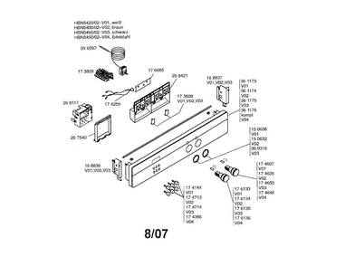 Fascia Panel Diagram and Parts List for HBN5450SK 02 Bosch Wall Oven