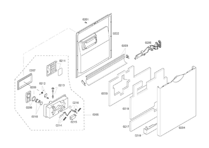 Door Assy Diagram and Parts List for SHE45M06UC 50 Bosch Dishwasher