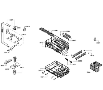 Baskets Diagram and Parts List for SPE5ES55UC 01 Bosch Dishwasher