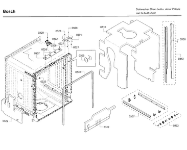Frame Diagram and Parts List for SHE3AR75UC 22 Bosch Dishwasher