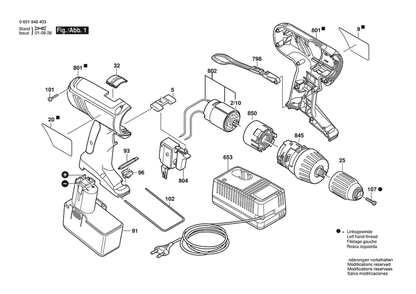Section 1 Diagram and Parts List for 0601948454  Bosch Screwdriver