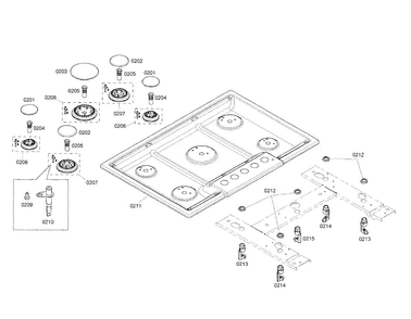 Cooktop Diagram and Parts List for NGM8054UC 01 Bosch Cooktop