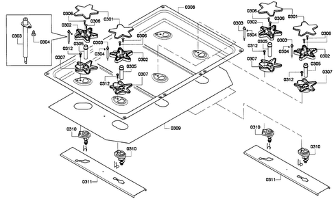 Burners Assy Diagram and Parts List for PRD366GHU 01 Thermador Range