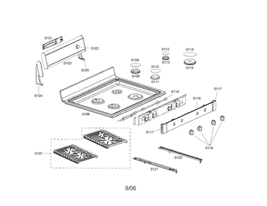 Cooktop Diagram and Parts List for HDS7052U 01 Bosch Range