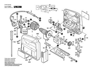 Section 1 Diagram and Parts List for PST53AE 0603229882 Bosch Jig Saw