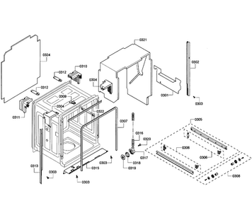 Cabinet Diagram and Parts List for SHE55M15UC 61 Bosch Dishwasher