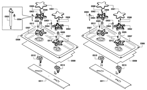 Burners Diagram and Parts List for PRD364GDHU 01 Thermador Range