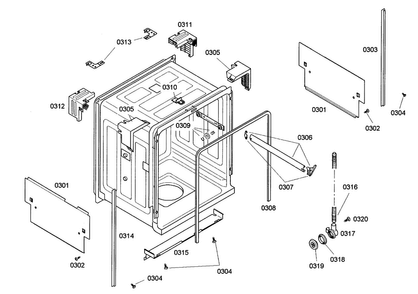 Cabinet Diagram and Parts List for SHE42L12UC 37 Bosch Dishwasher