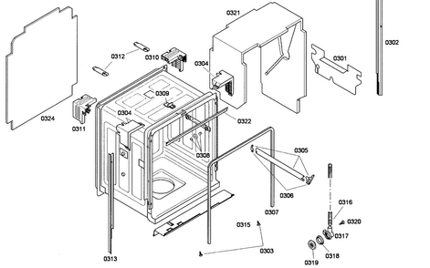 Cabinet Diagram and Parts List for SHX43P16UC 53 Bosch Dishwasher