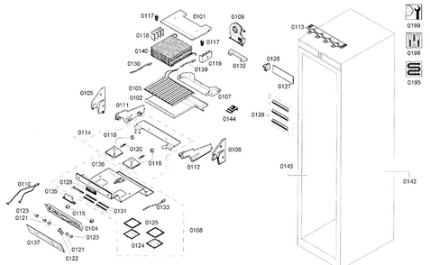 Freezer Assy Diagram and Parts List for T24IR70NSP 42 Thermador Refrigerator