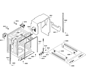 Cabinet Diagram and Parts List for SHE43P16UC 60 Bosch Dishwasher
