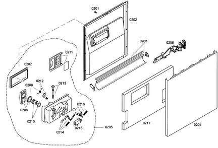 Door Assy Diagram and Parts List for SHE42L15UC 40 Bosch Dishwasher