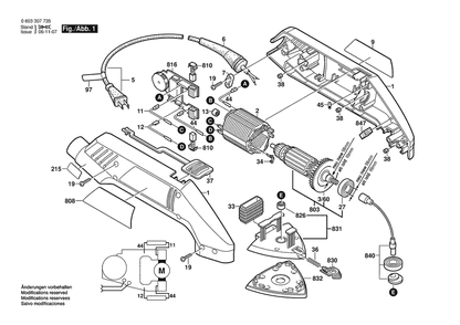 Section 1 Diagram and Parts List for GWPDA120ESBPT 0603307735 Bosch Sander Grinder