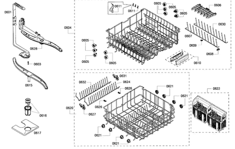 Racks Assy Diagram and Parts List for SHX45P06UC 53 Bosch Dishwasher
