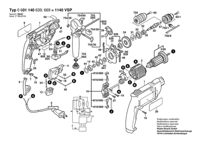 Section 1 Diagram and Parts List for GSB16RE 0601140639 Bosch Hammer Drill