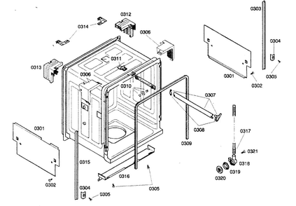 Cabinet Parts Diagram and Parts List for SHX33A05UC 21 Bosch Dishwasher