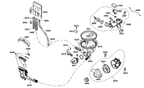 Pump Assy Diagram and Parts List for SHE46C05UC 47 Bosch Dishwasher