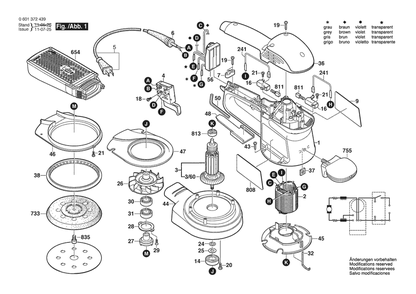 Section 1 Diagram and Parts List for GEX125AC 0601372439 Bosch Orbital or Palm Sander