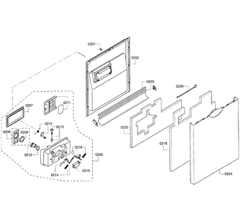 Door Assy Diagram and Parts List for SHE43F15UC 64 Bosch Dishwasher