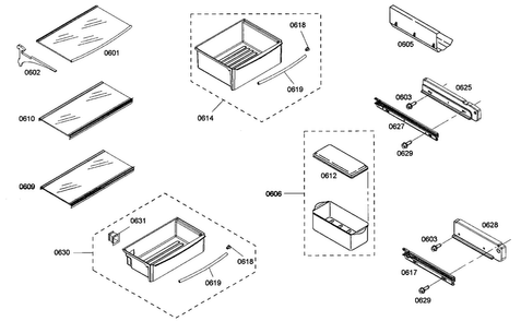 Shelf Assy 1 Diagram and Parts List for KBUIT4255E 01 Thermador Refrigerator