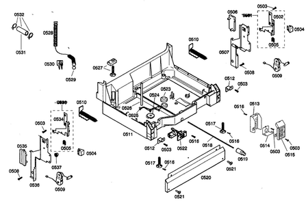 Base Assy Diagram and Parts List for SHE44C06UC 22 Bosch Dishwasher